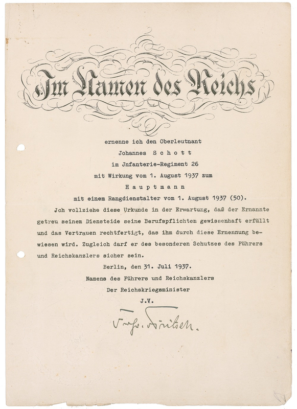 Lot 324 Werner von Fritsch Signed Document