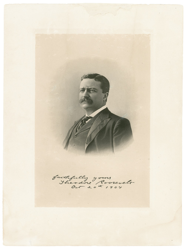Lot 113 Theodore Roosevelt: Beautifully signed as president a week before his 46th birthday