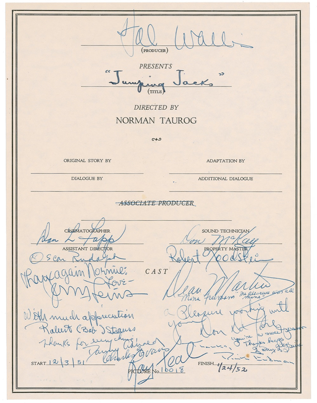 Lot 975 Dean Martin and Jerry Lewis: Martin and Lewis honor their Jumping Jacks director