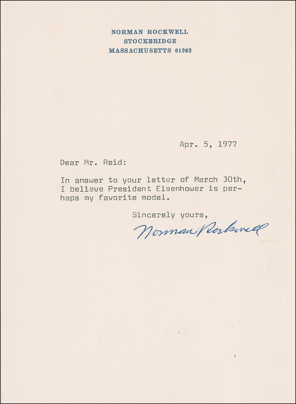 Lot 536 Norman Rockwell: ?I believe President Eisenhower is perhaps my favorite model?