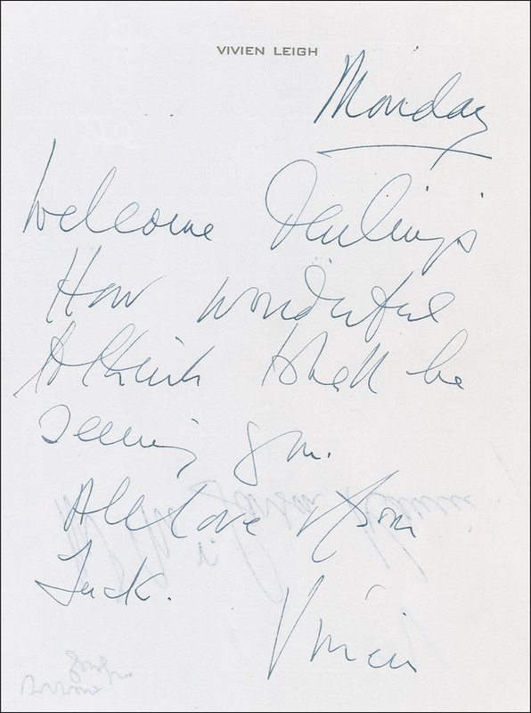 Lot 901 Gone With the Wind: Vivien Leigh Signed Note