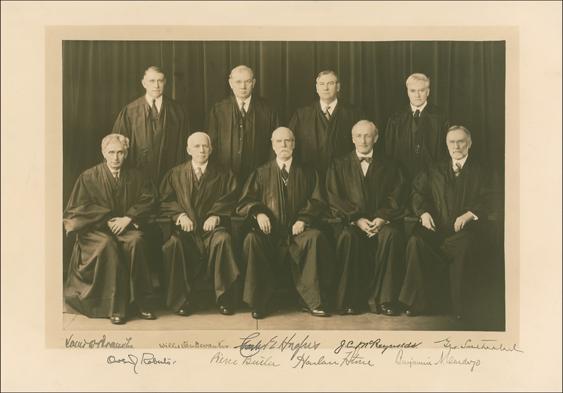Lot 265 Supreme Court: Hughes Court: The justices of the Hughes Court sit solemnly for Harris & Ewing