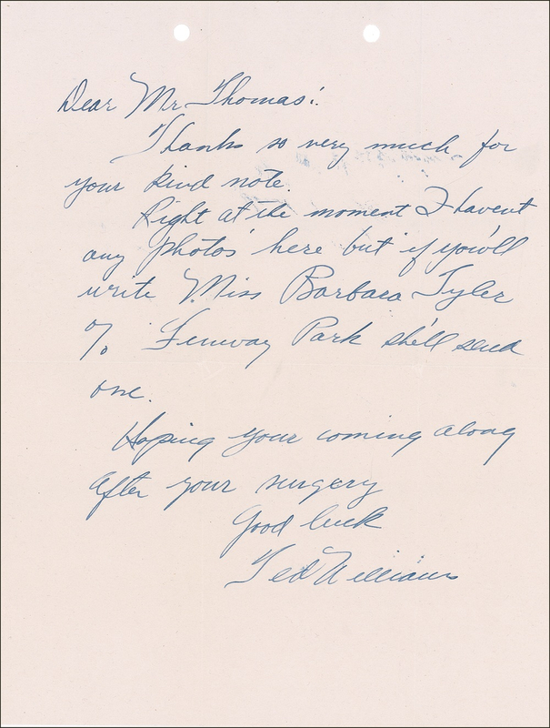Lot 1361 Ted Williams: Scarce letter from the ‘Splendid Splinter’