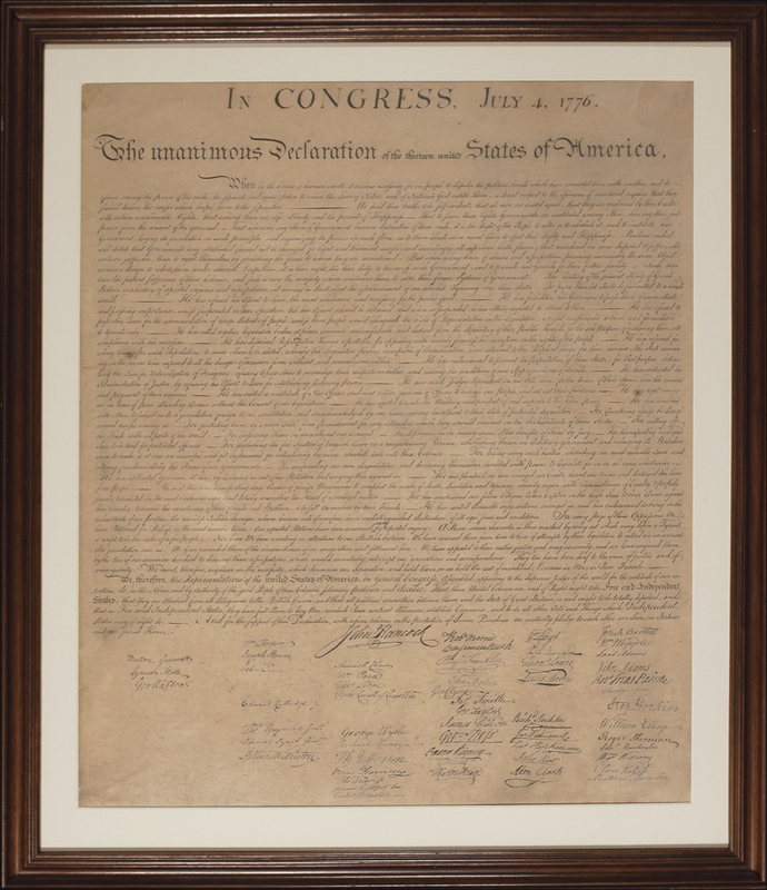 Lot 169 Declaration of Independence: Scarce 1848 Peter Force copy of the Declaration of Independence?and a signature of its most prominent Signer