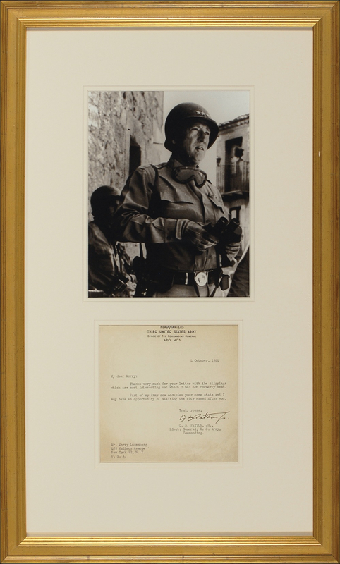 Lot 362 George S. Patton: “Part of my Army now occupies your name state” Patton writes on the day his 83rd Division closes in on Luxemberg