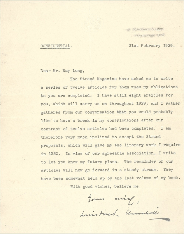Lot 154 Winston and Clementine Churchill: In political isolation, Churchill agrees to a wealth of writing assignments