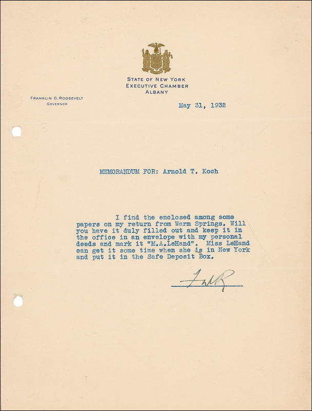 Lot 108 Franklin D. Roosevelt Memo