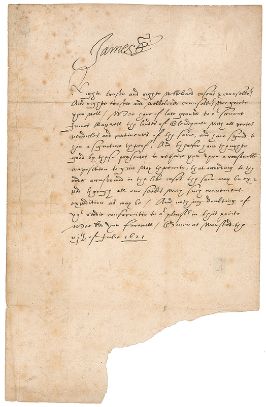 Lot 218 James I: Signed in 1621, the year he secretly planned to dissolve parliament