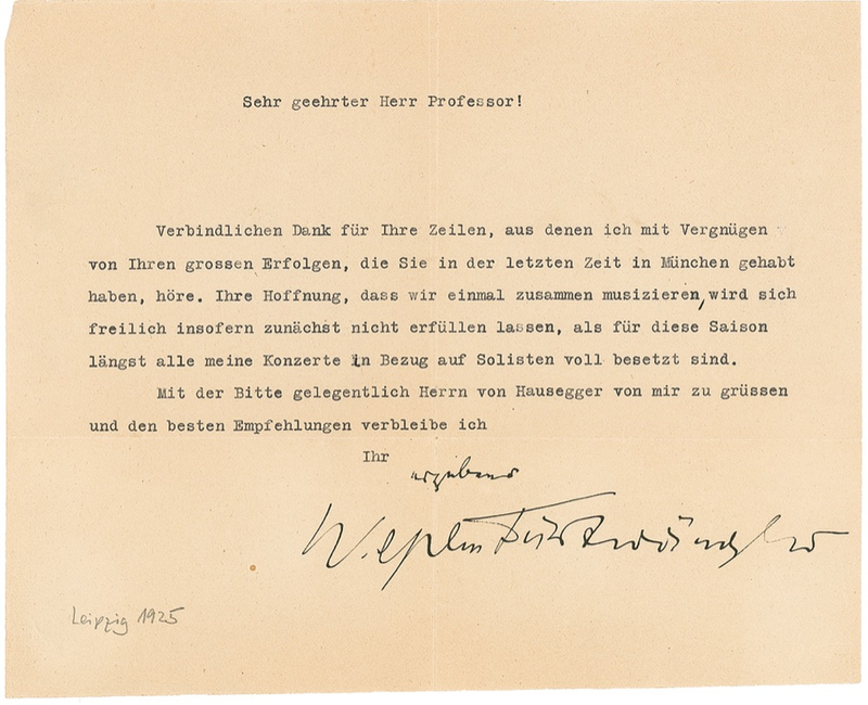 Lot 610 Wilhelm Furtwängler Typed Letter Signed