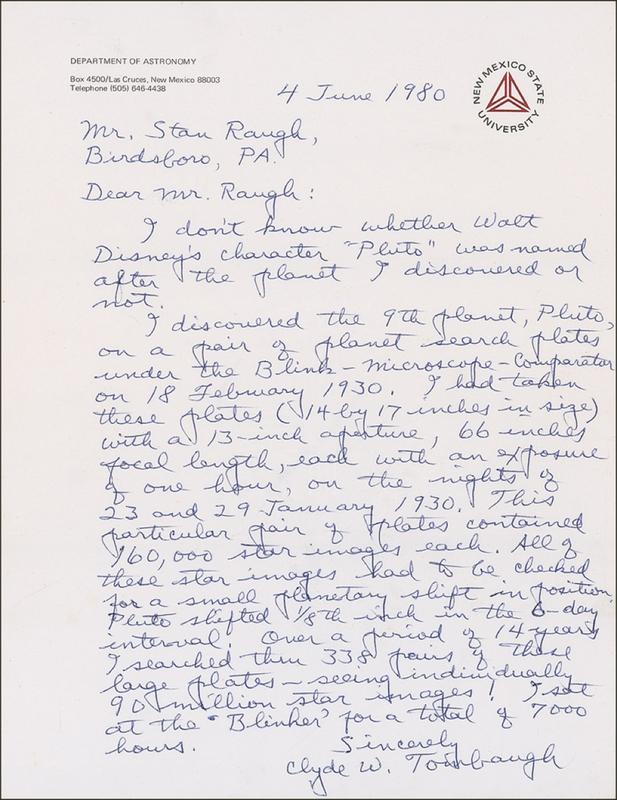 Lot 286 Clyde W. Tombaugh: Pluto’s discoverer details his discovery: 14 years, 7000 hours, and 90 million star images later!