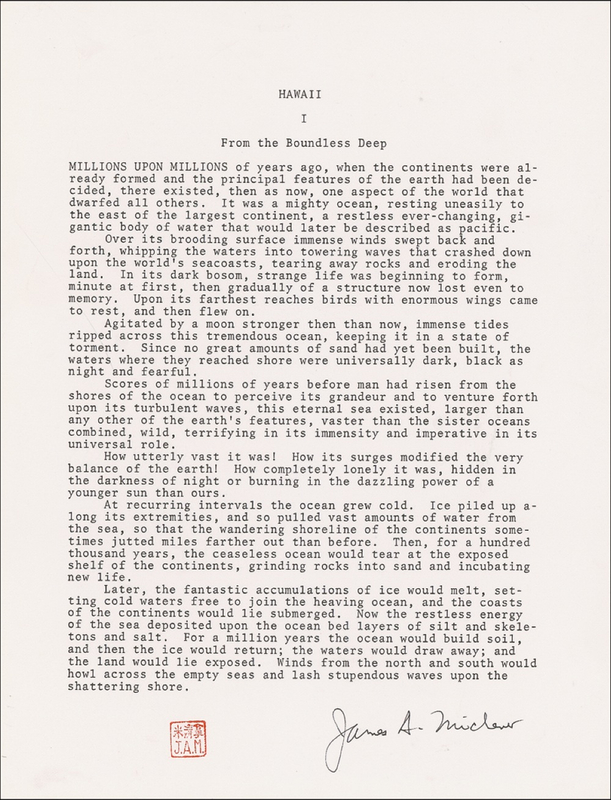 Lot 514 James Michener Souvenir Typescript