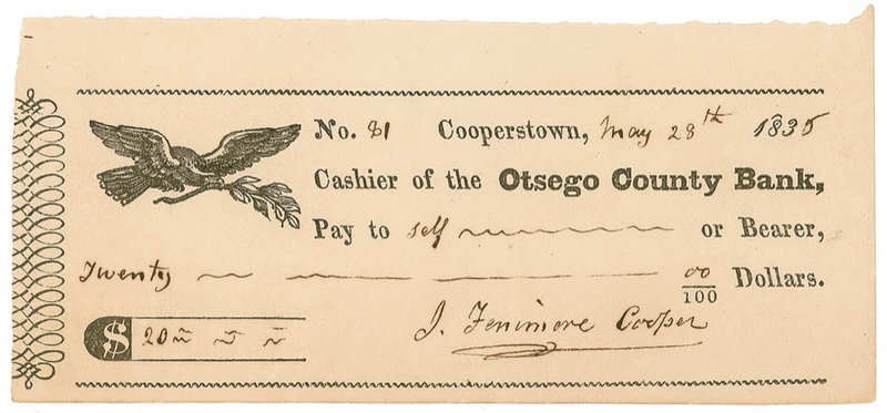 Lot 473 James Fenimore Cooper Check