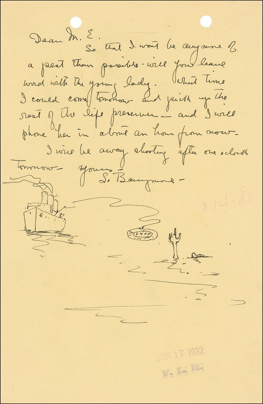 Lot 833 Lionel Barrymore Handwritten Letter Signed