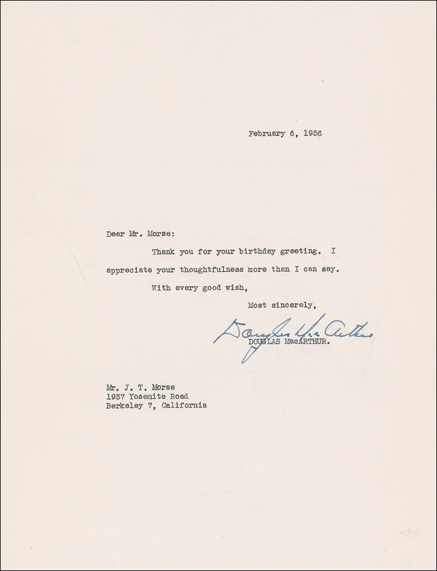 Lot 344 Douglas MacArthur Typed Letter Signed