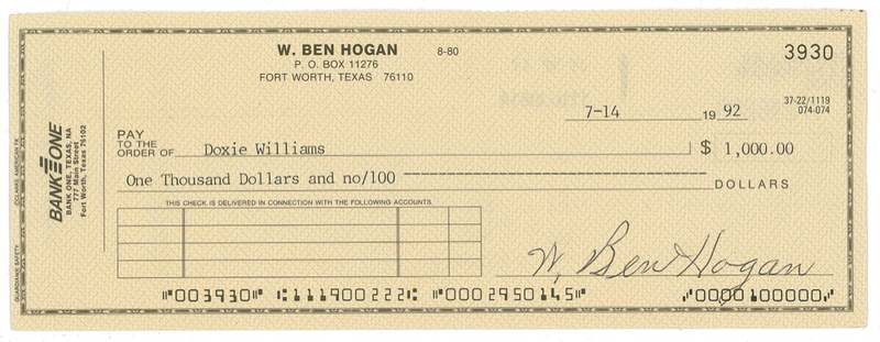 Lot 1248 Ben Hogan Check