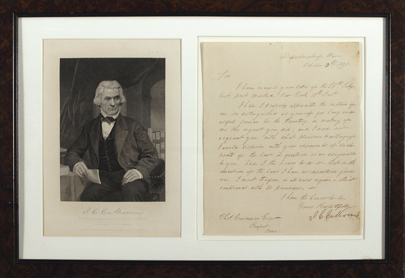 Lot 144 John C. Calhoun: “In the execution of the law I have no discretion given me”