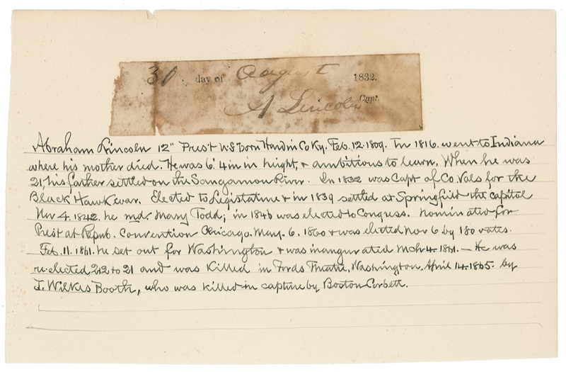 Lot 67 Abraham Lincoln: One of only three known examples of Lincoln signed as captain