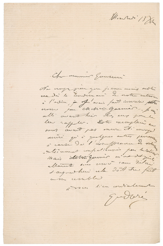 Lot 481 Gustave Doré Handwritten Letter Signed