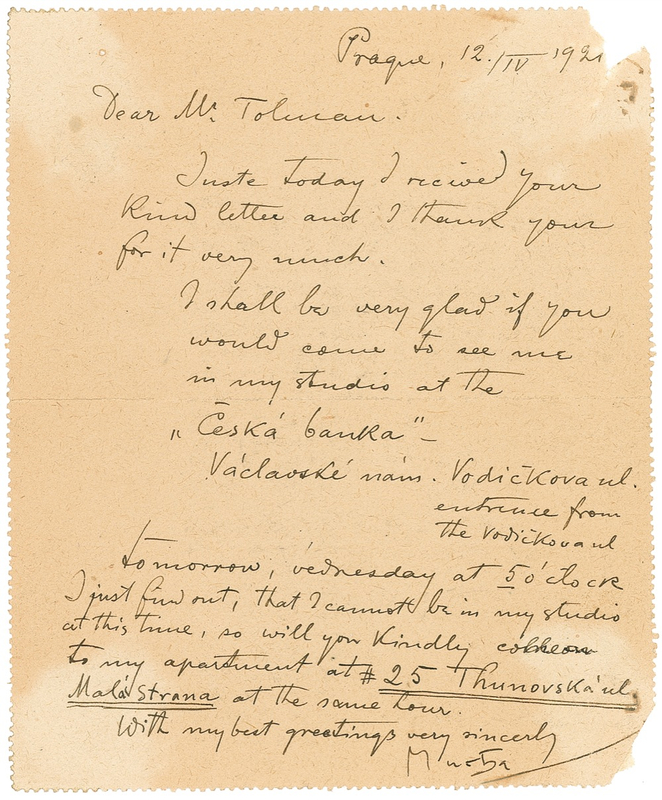 Lot 522 Alphonse Mucha Handwritten Letter Signed