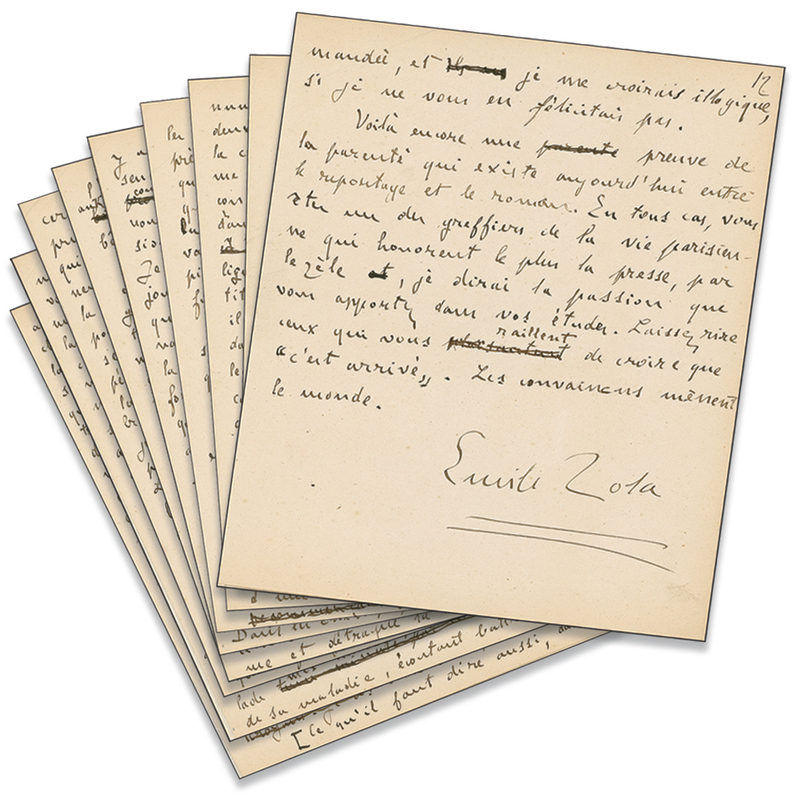 Lot 570 Emile Zola: Original Zola manuscript, a cutting execration of the daily pressand the journalists that he would use to his ?J?Accuse!? advantage a decade later