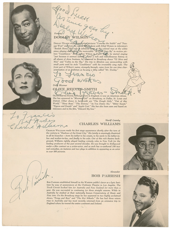 Lot 1052 Dooley Wilson Program Page
