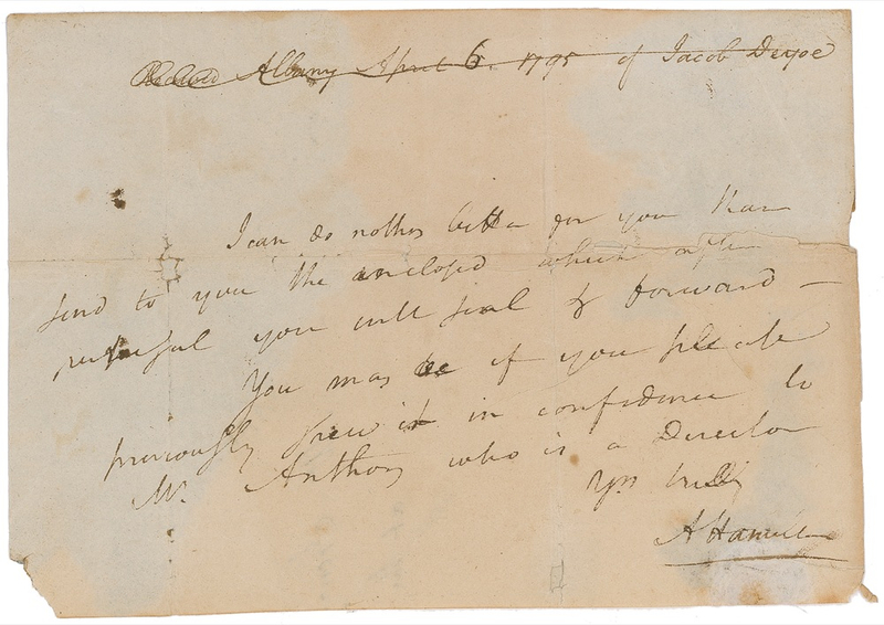 Lot 199 Alexander Hamilton: In the midst of an affair and on the verge of resigning from office