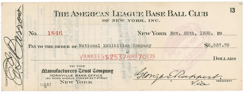 Lot 1175 Ed Barrow Check