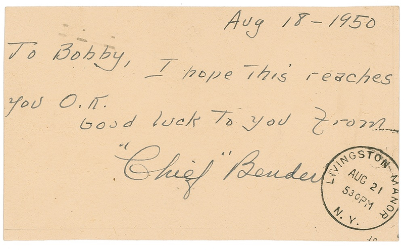 Lot 1188 Chief Bender Signed Note