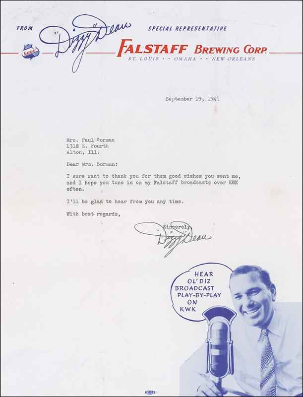 Lot 1211 Dizzy Dean Typed Letter Signed