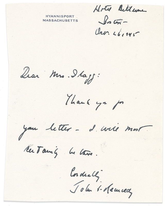 Lot 61 John F. Kennedy: Kennedy prepares for one of his first political speeches after taking up residence in his district