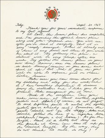 Lot #957 Bruce Lee: Lee touts to his disciple: ?My latest discovery that will definitely guarantee to sharpen your kicking in no time? - Image 1
