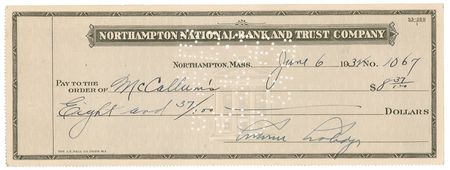 Lot #20 Calvin Coolidge Check