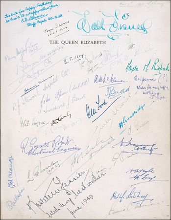 Lot #1013 Queen Elizabeth Passengers: Disney, Hitchcock, Heifitz, and Fleming sail on the Queen Elizabeth - Image 2