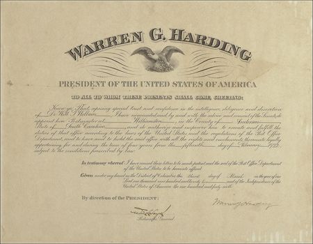Lot #40 Warren G. Harding Signed Document