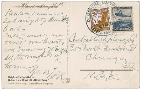 Lot #426 Hindenburg: A trio of 1936 Hindenburg items, including a lunch menu signed by Richard C. DuPont and Ernst A. Lehmann, senior officer aboard the final voyage - Image 2