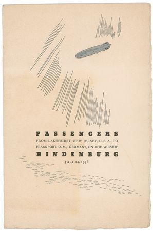 Lot #426 Hindenburg: A trio of 1936 Hindenburg items, including a lunch menu signed by Richard C. DuPont and Ernst A. Lehmann, senior officer aboard the final voyage - Image 5