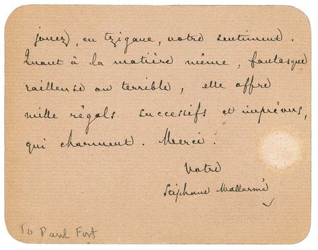 Lot #509 Stephane Mallarme Handwritten Letter Signed - Image 1