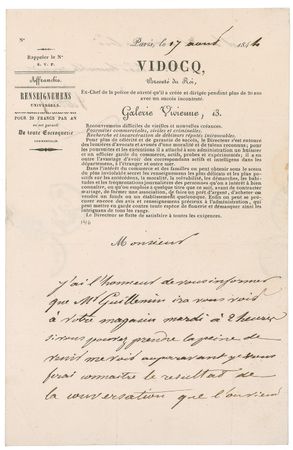 Lot #290 Francois Eugene Vidocq Handwritten Letter Signed - Image 1