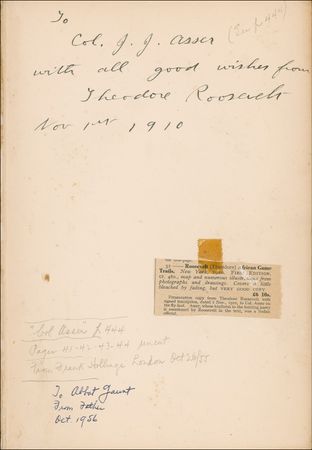 Lot #112 Theodore Roosevelt: Roosevelt’s African classic, presented to a British officer mentioned by name In the book - Image 1