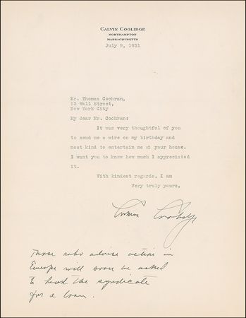 Lot #21 Calvin Coolidge: “Silent Cal” speaks