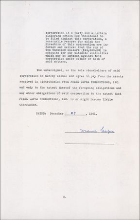 Lot #859 Frank Capra: Capra signs an agreement related to his Academy Award-nominated film, Meet John Doe - Image 2
