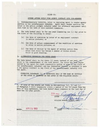 Lot #1170 Muhammad Ali: Shortly after appearing in Requiem for a Heavyweight, Clay signs a SAG agent agreement - Image 1