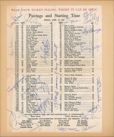 Lot #1237 Golf Masters: 1964 Masters signatures, including Palmer, Nicklaus, Nelson, and Player - Image 1