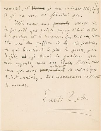 Lot #570 Emile Zola: Original Zola manuscript, a cutting execration of the daily pressand the journalists that he would use to his ?J?Accuse!? advantage a decade later - Image 14