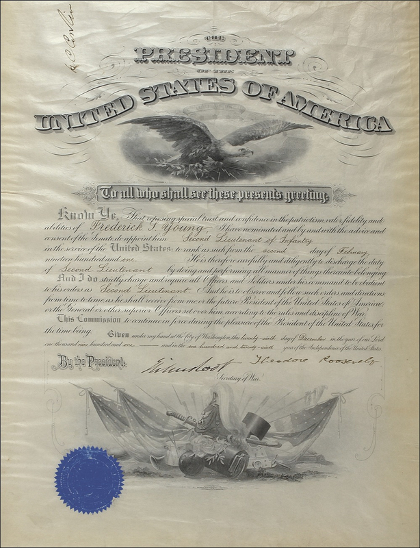 Lot 109 Theodore Roosevelt: Nine days after a second lieutenant’s promotion, Roosevelt makes it official