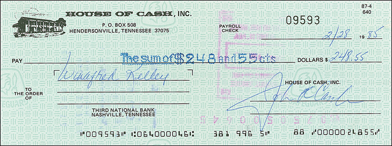 Lot 744 Johnny Cash Check
