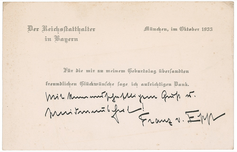 Lot 400 Franz Xaver Ritter von Epp Printed Letter