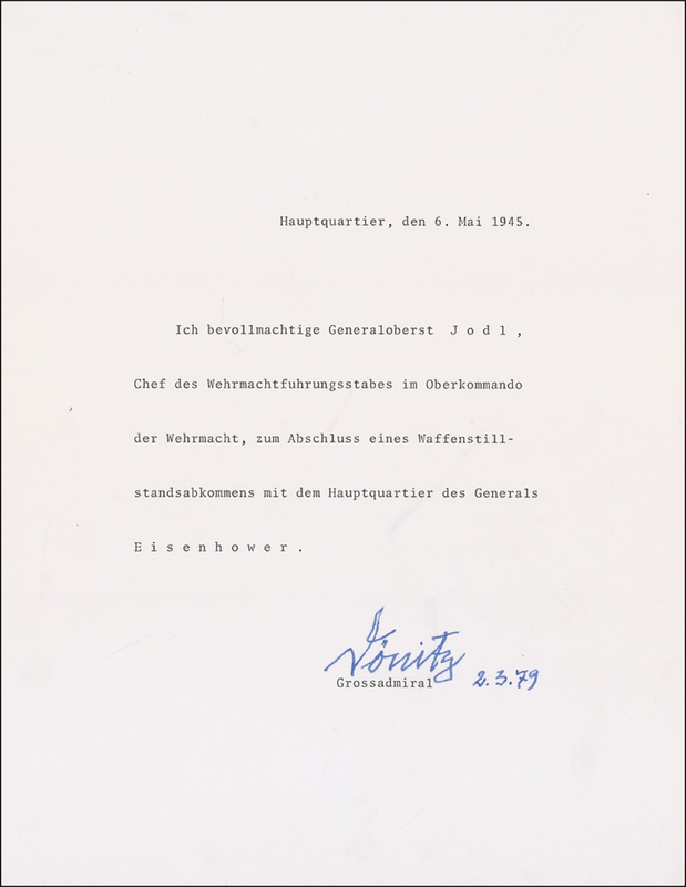 Lot 328 Karl Dönitz Souvenir Typescript