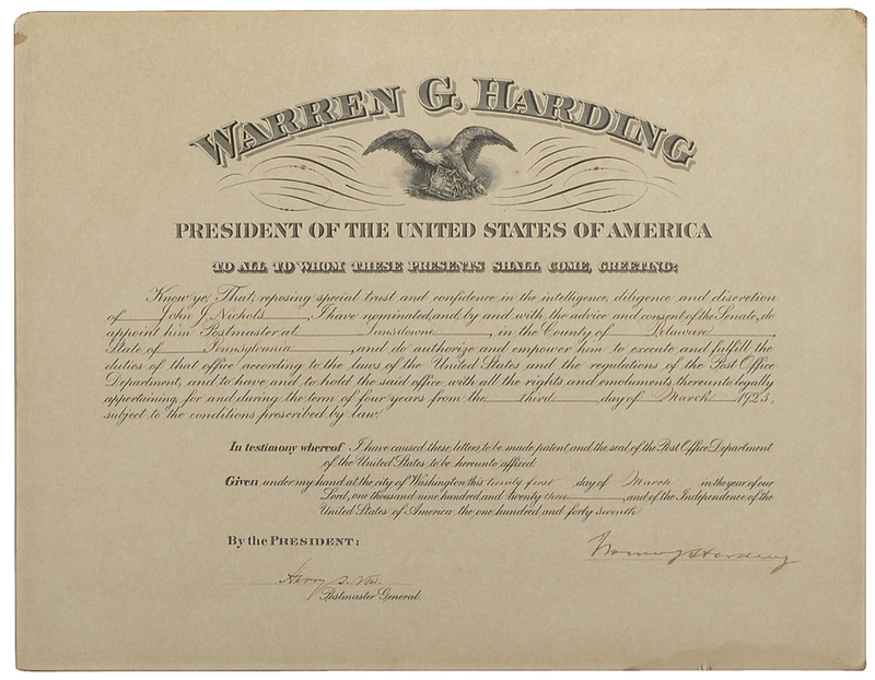 Lot 45 Warren G. Harding Signed Document