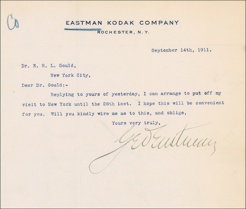 Lot 166 George Eastman Typed Letter Signed